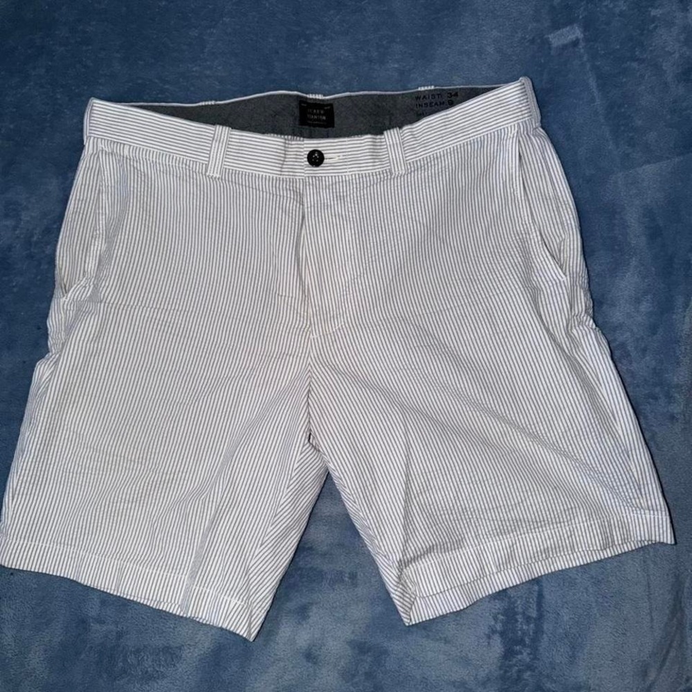 J.Crew Stanton white + blue‎ striped shorts men Size 34"